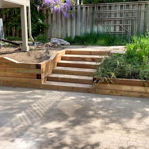 Wood Retaining Wall + Steps